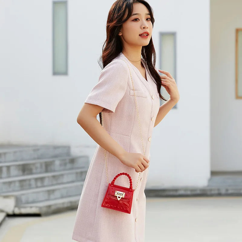 New Fashion Simple Solid Rivet Handheld PVS Mini Jelly Bag Single Shoulder Crossbody Mouth Red Bag Handbags