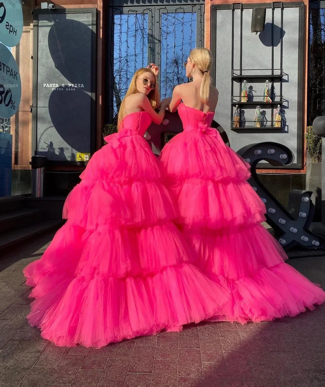 Elegant Tiered Ruffles Tulle Evening Dresses