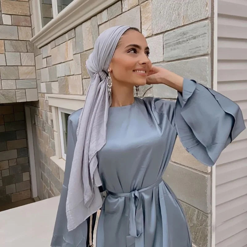 Women Satin Dress Muslim Modest Fashion Abaya