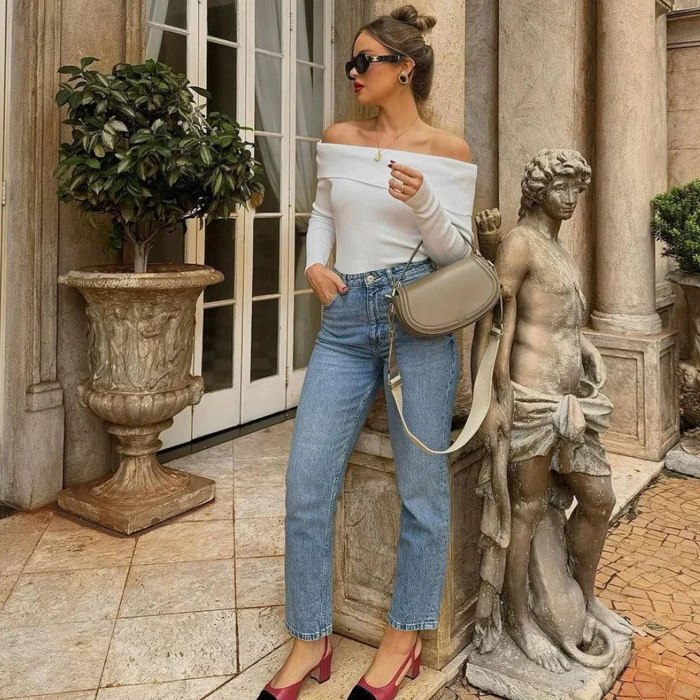 Women's Fashion and Elegance Versatile Loose and Comfortable Straight leg Jeans