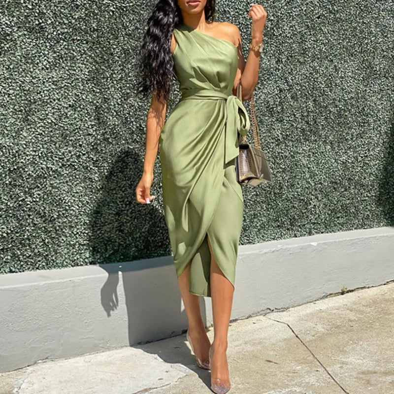 Women Mid-Length Skirt Elegant Satin