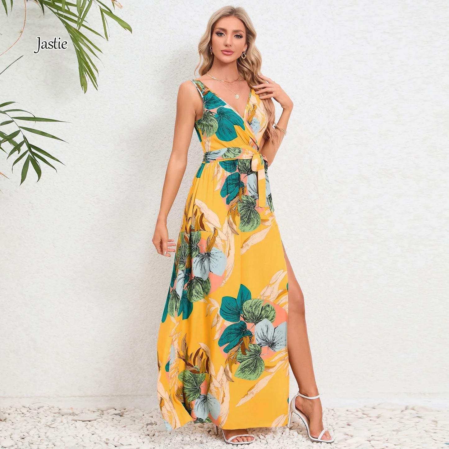 Jastie V-neck Sleeveless Print Long Camisole Dress