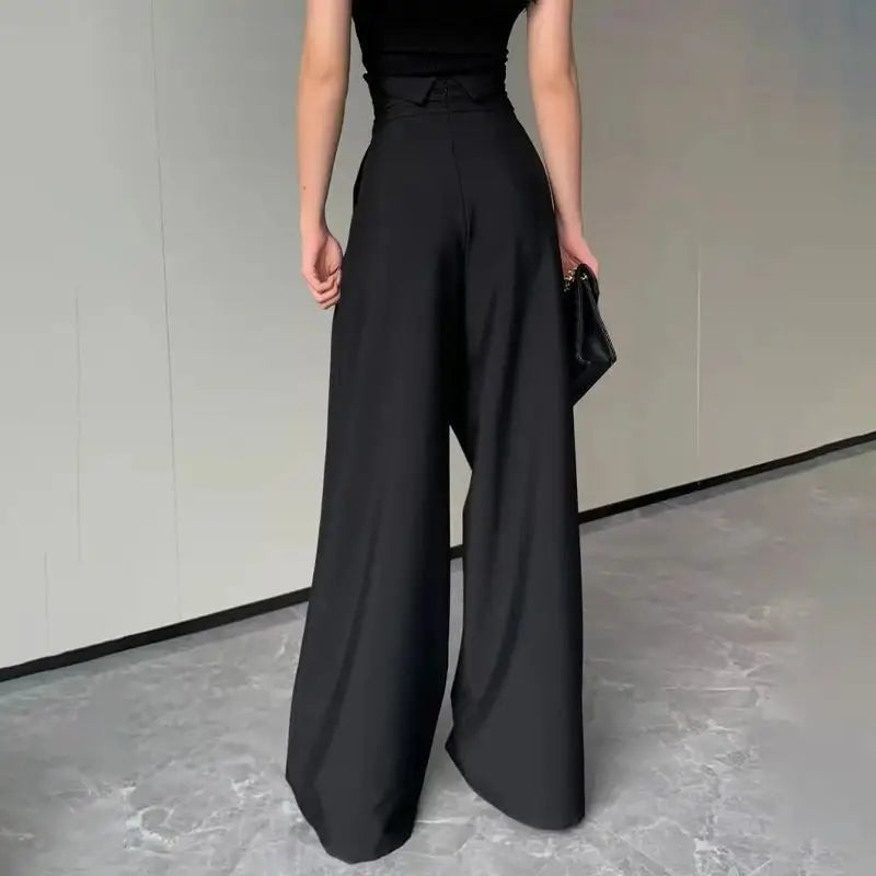 Black Design Wide-Leg Pants Women's Slimming Suit Pant