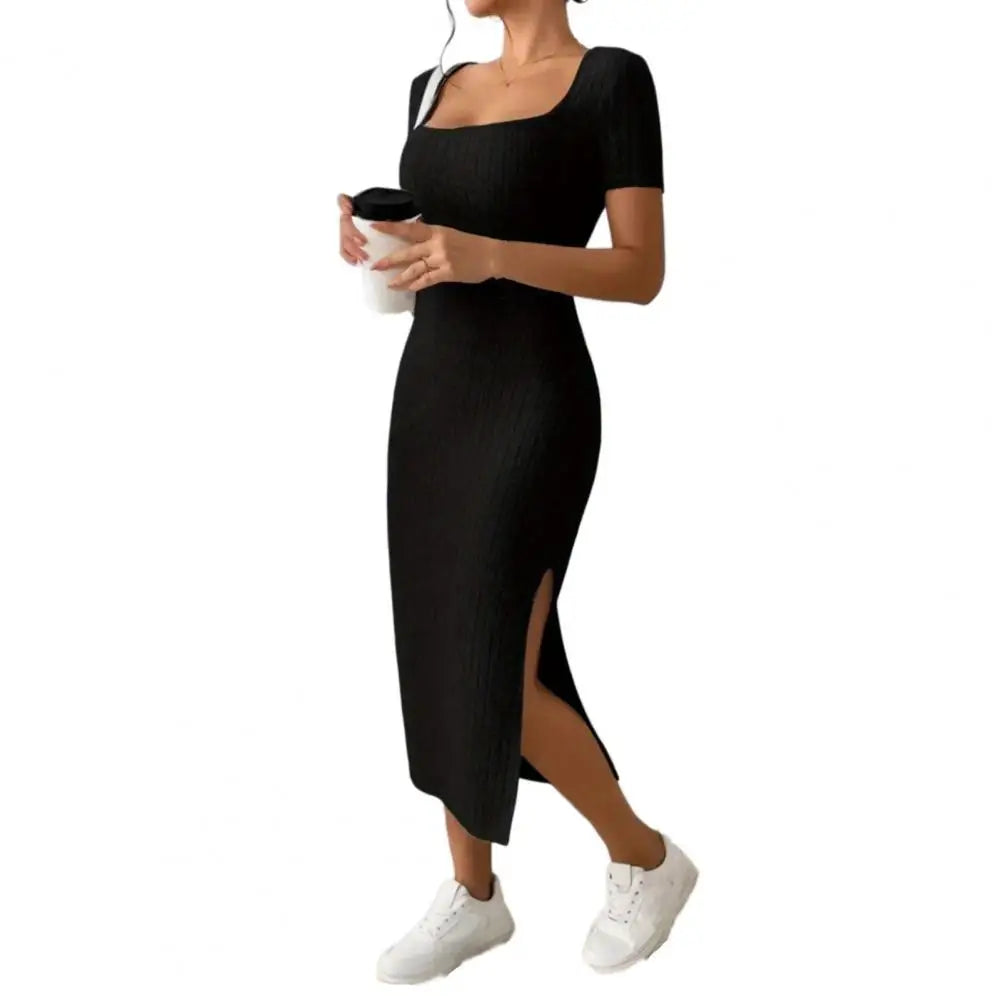 Solid Color Square Neckline Dress Midi Dress for Women