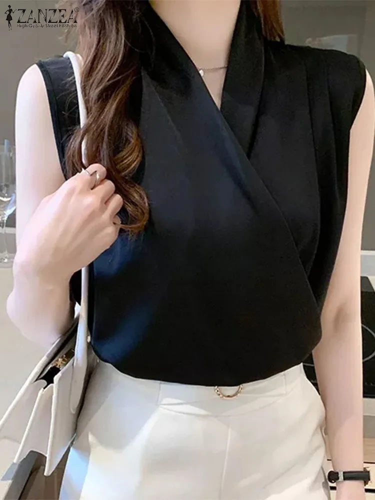 Women Elegant V Neck Sleeveless Blouse