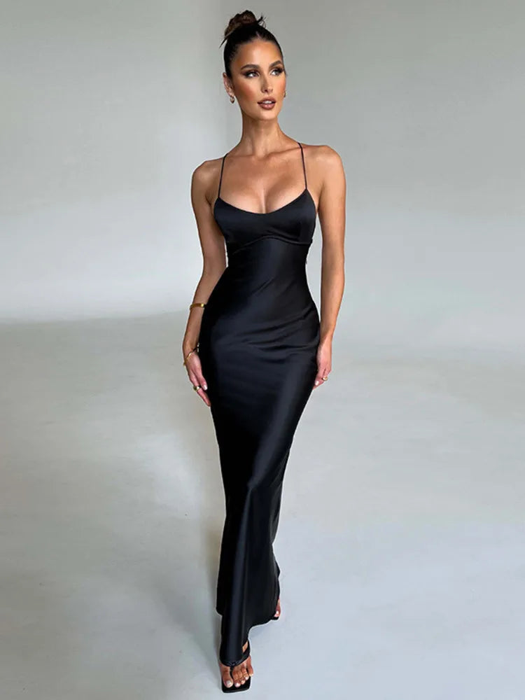 Satin Backless Dress For Women