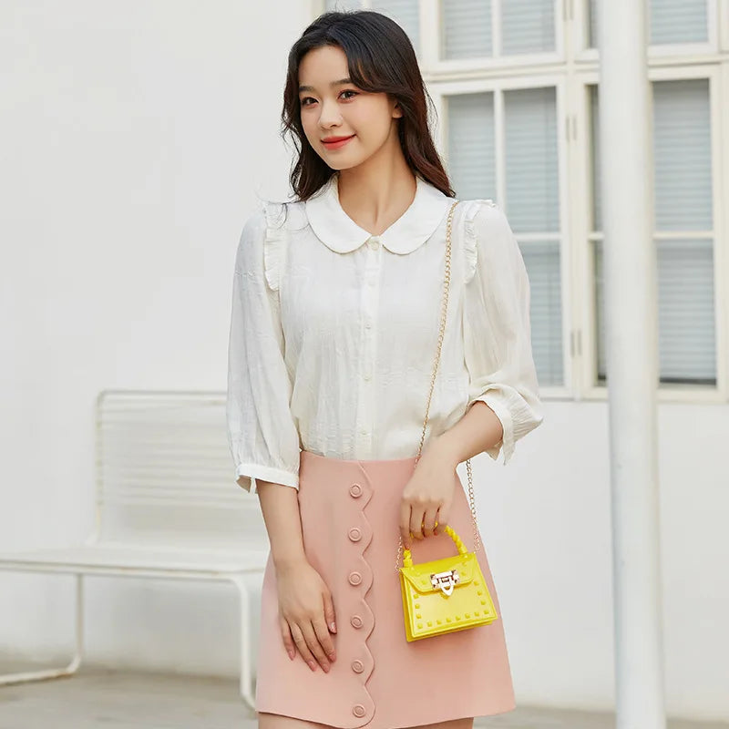 New Fashion Simple Solid Rivet Handheld PVS Mini Jelly Bag Single Shoulder Crossbody Mouth Red Bag Handbags