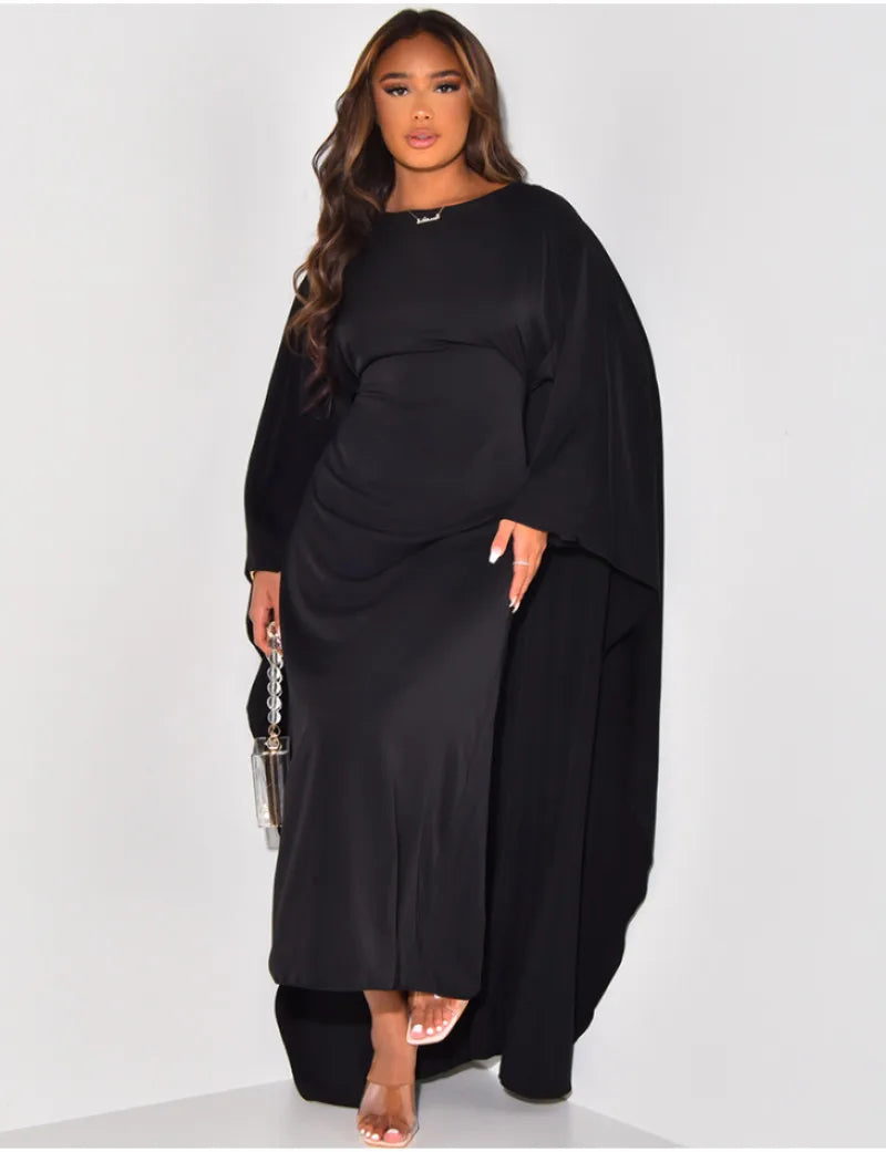 Satin Party Dress Abaya Women Elegant Solid Round Neck