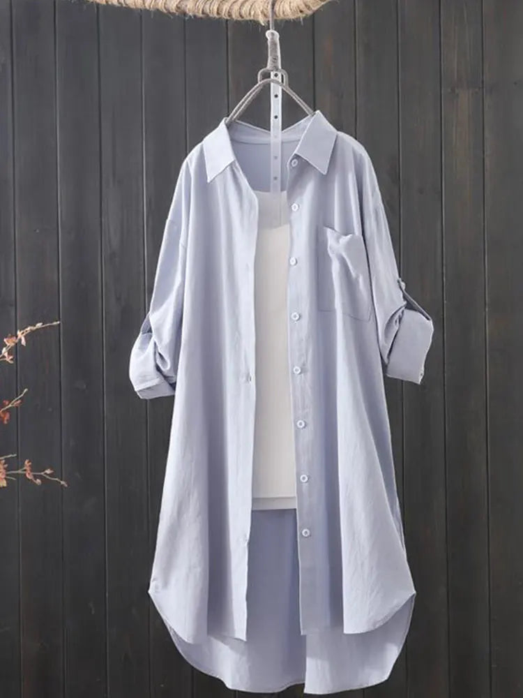 White Shirt Women Korean Fashion Long Shirts
