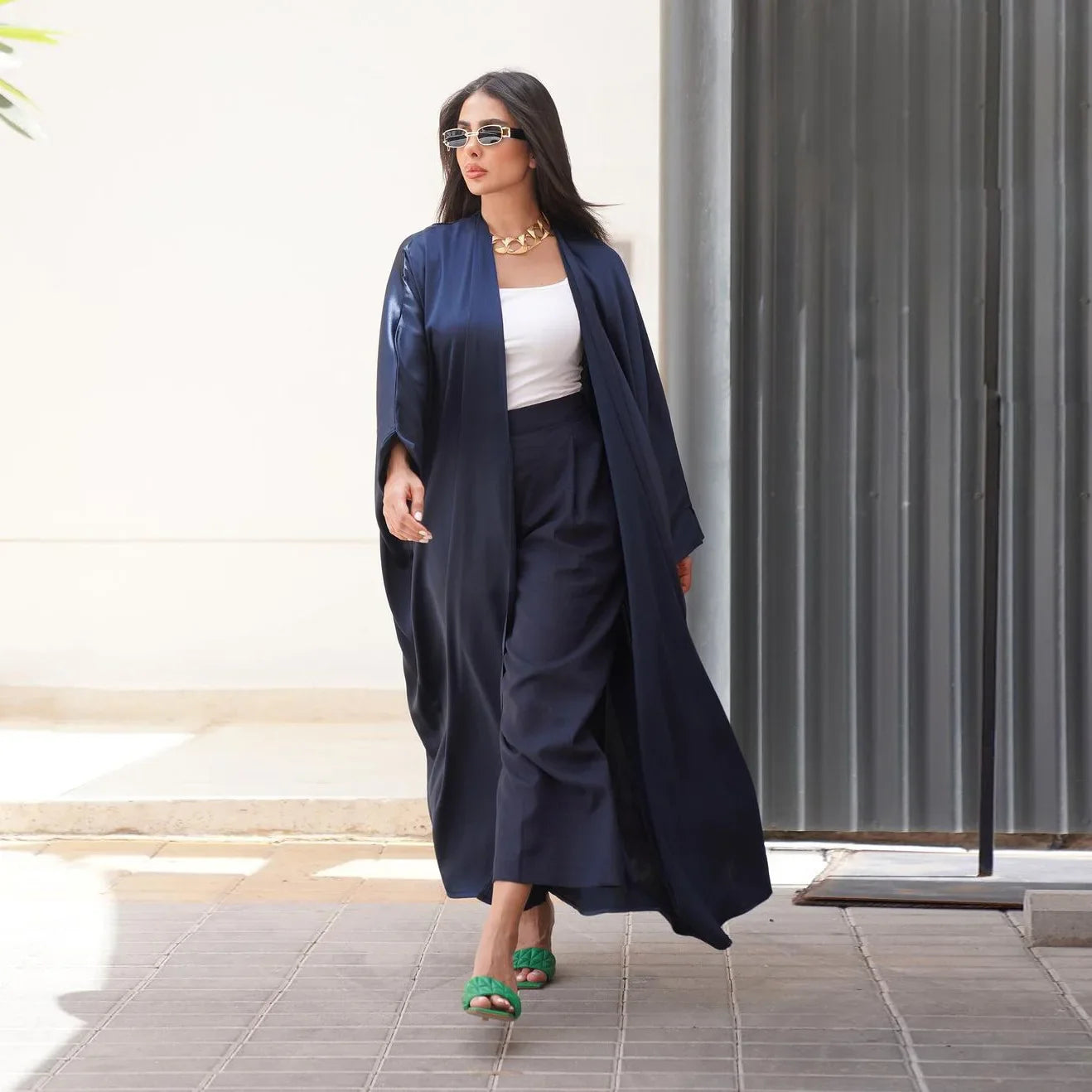 Women Robe Cardigan Abaya Long Dress Satin