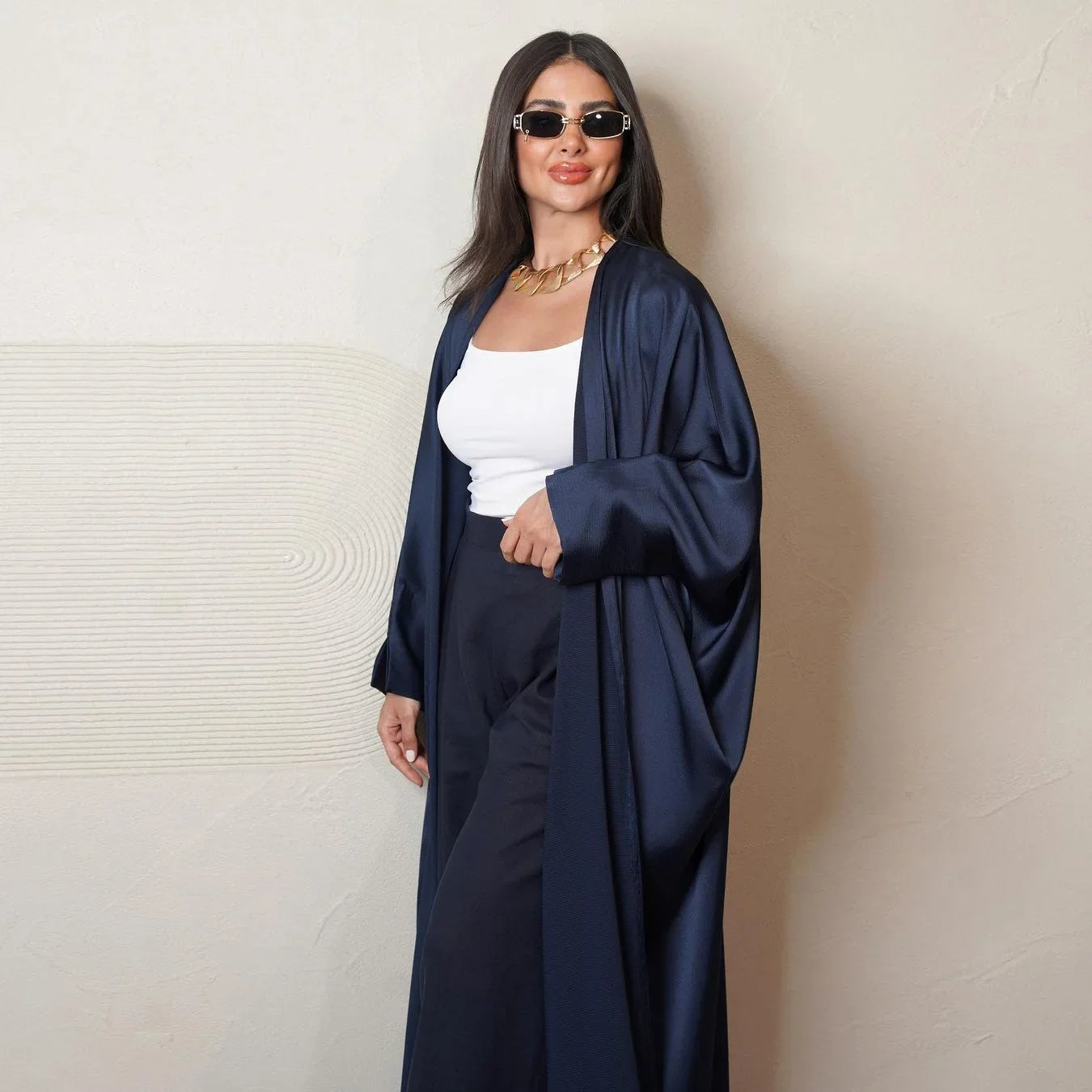 Women Robe Cardigan Abaya Long Dress Satin