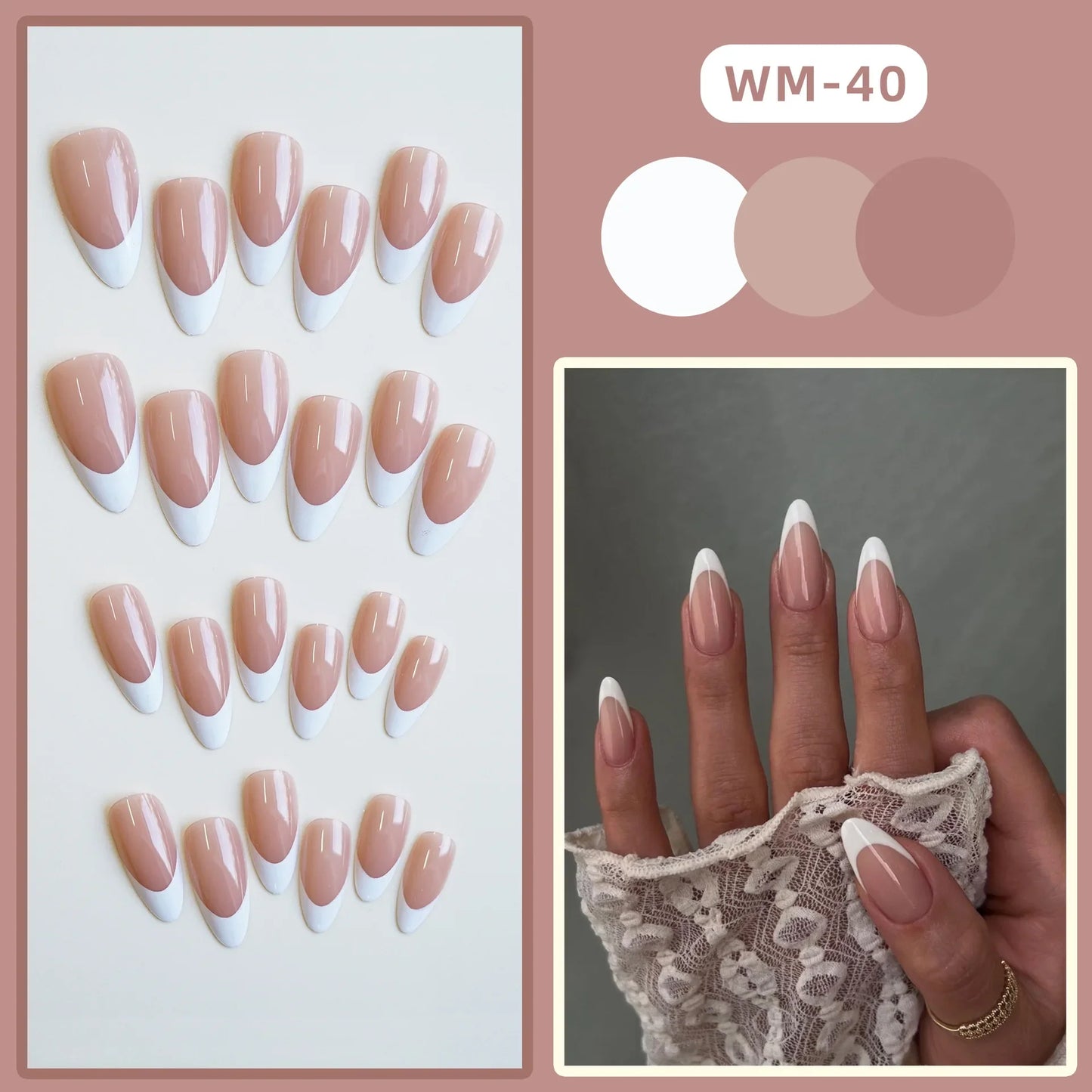 24PCS/1 BOX White Almond French Nails
