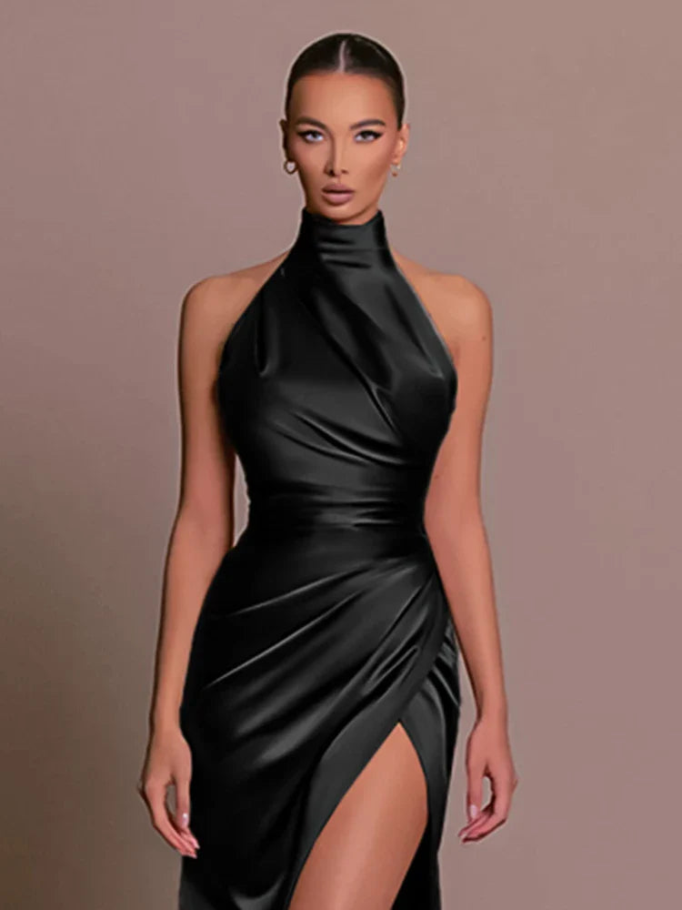 Women's Elegant Dress Collar Long Dress Hanging Neck Sleeveless