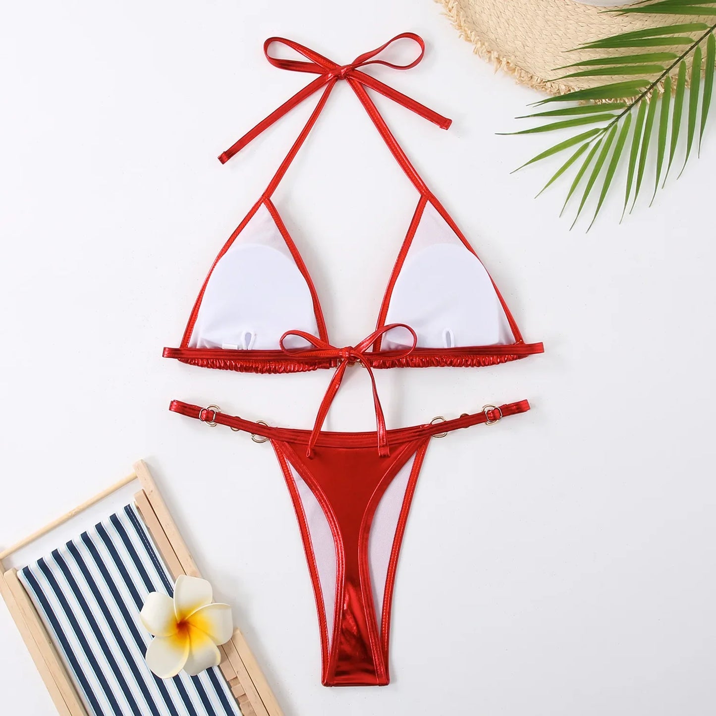 Sexy Metallic Halter Bikinis Set