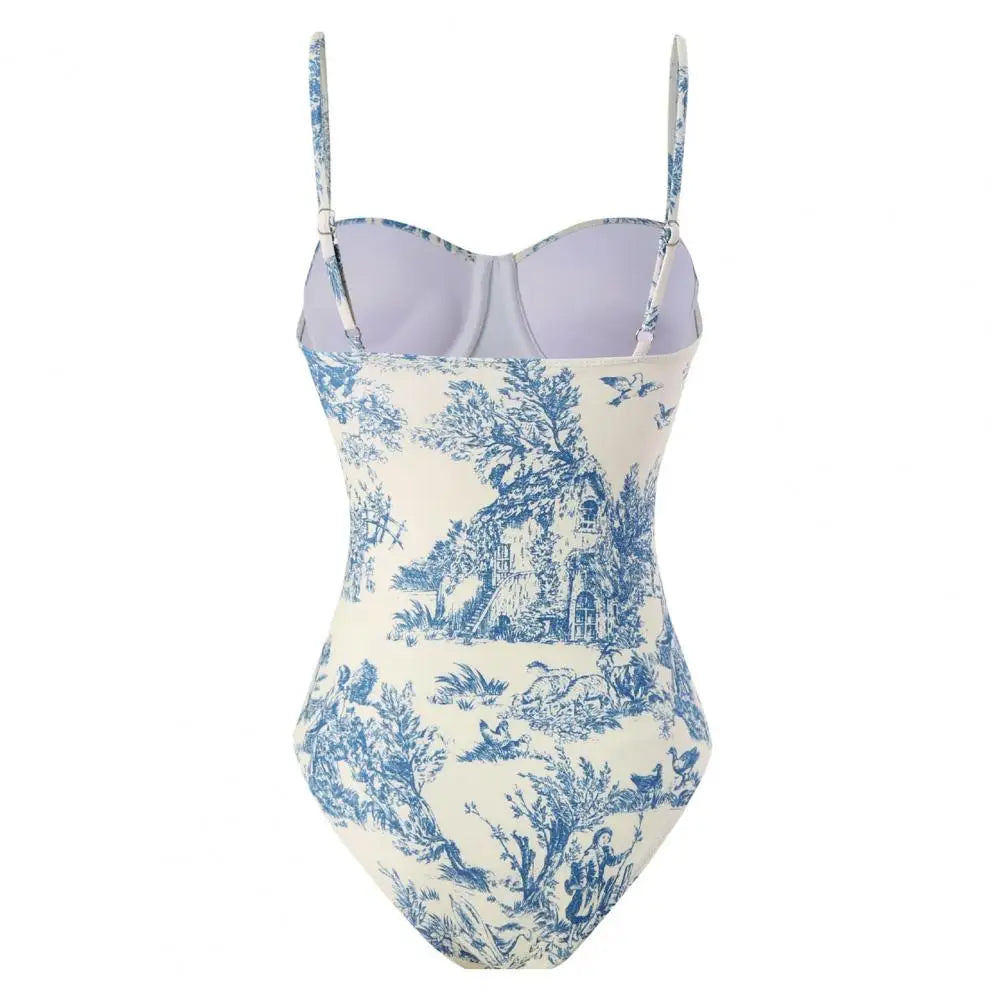 Women Tummy Control Swimsuit Retro Print One-piece