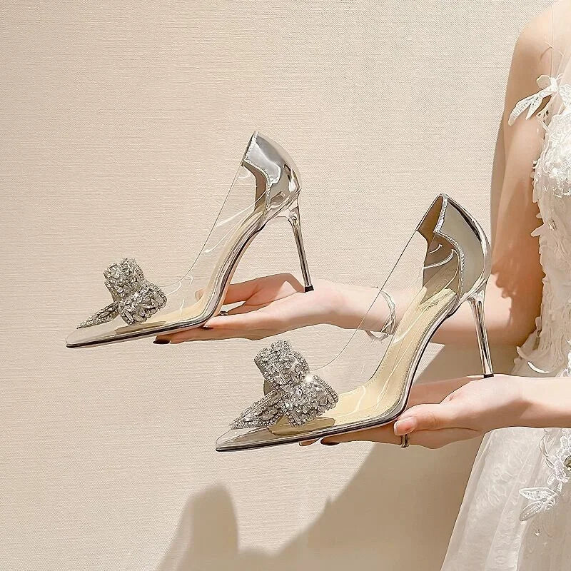 Rhinestone Butterfl-knot Pointed High Heels Spring
