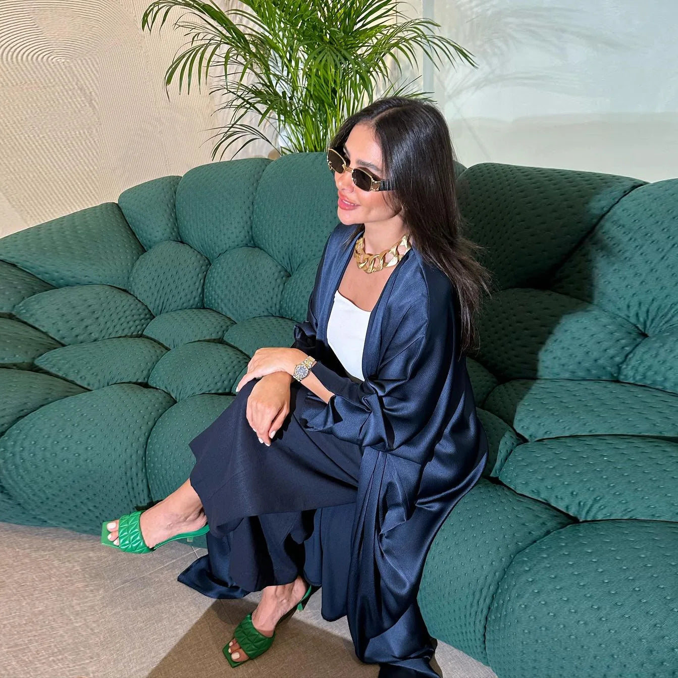 Women Robe Cardigan Abaya Long Dress Satin