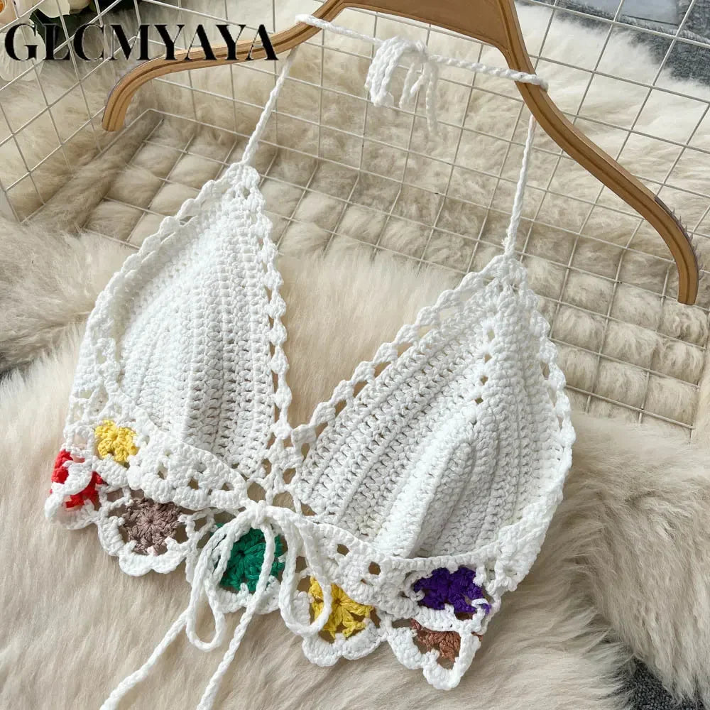 Holiday Beach Skirts Set Knitted Crochet Halter Crop Top and Irregular Mini Midi Skirt Sexy Two 2 Piece Sets