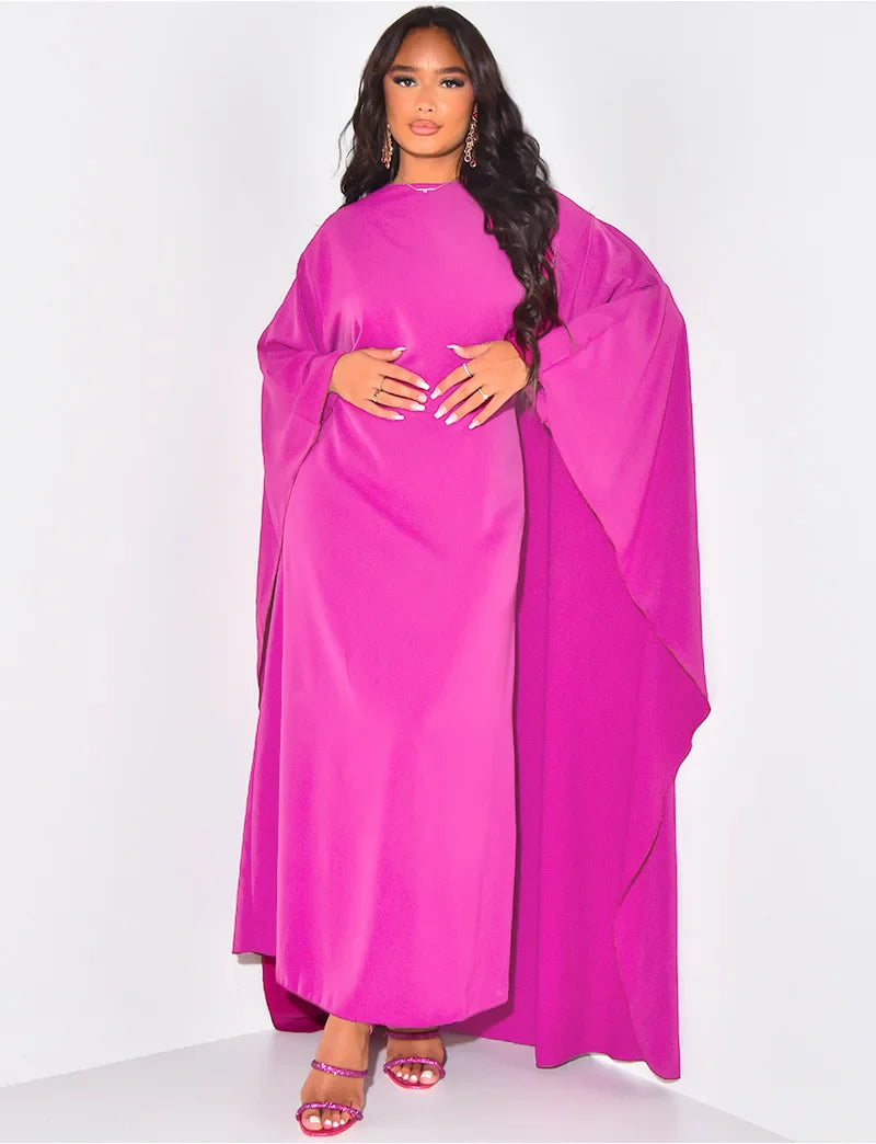 Satin Party Dress Abaya Women Elegant Solid Round Neck