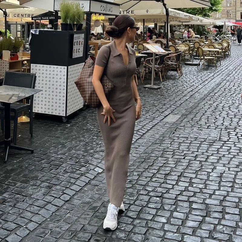 Women Fashion Elegant Casual Knit Slim Long Dress
