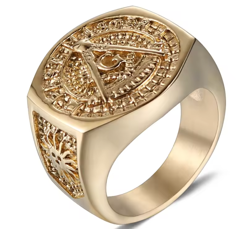 Masonic Past Master Ring/ Gold Freemason Ring/ Past Master Ring/ Masonic Ring/ Gold Plated Ring/ Stainless Steel Ring/ Masonic Jewelry