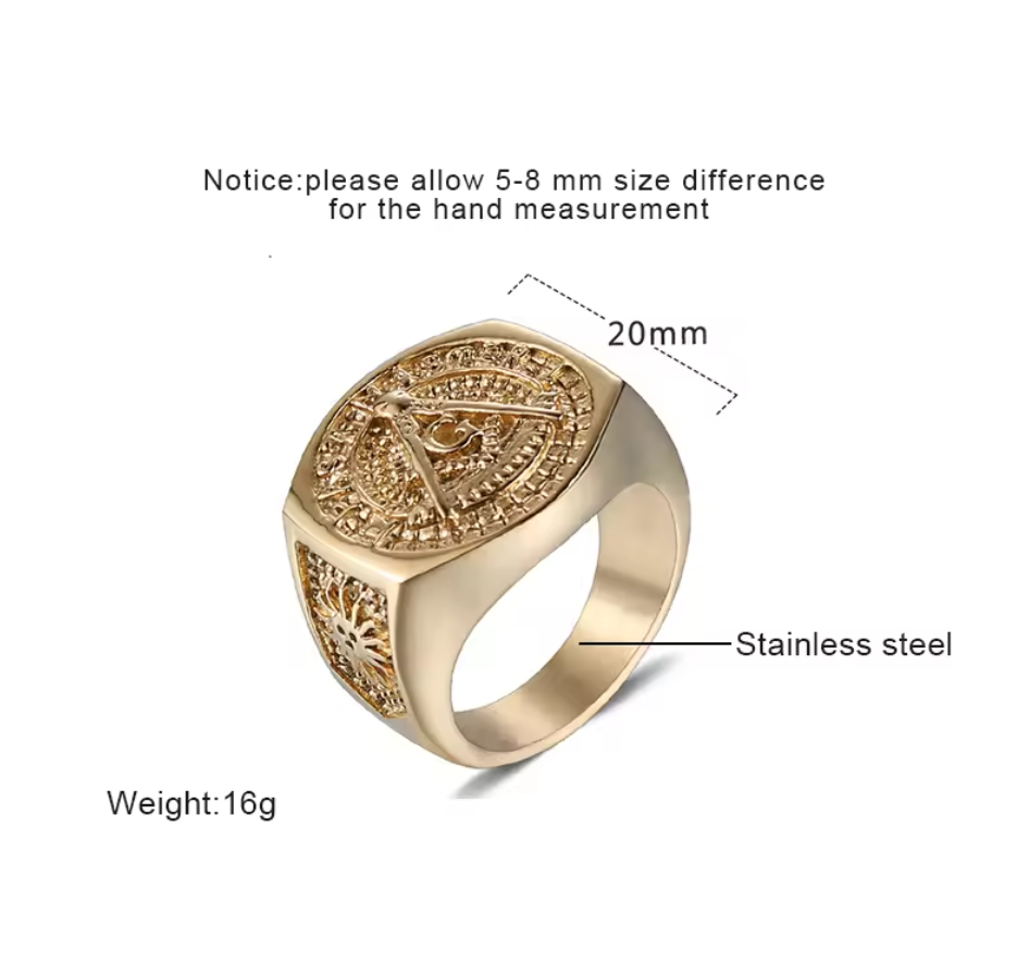 Masonic Past Master Ring/ Gold Freemason Ring/ Past Master Ring/ Masonic Ring/ Gold Plated Ring/ Stainless Steel Ring/ Masonic Jewelry
