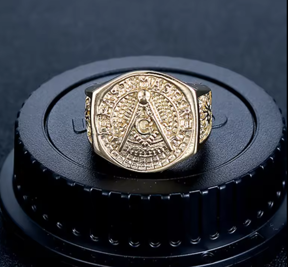 Masonic Past Master Ring/ Gold Freemason Ring/ Past Master Ring/ Masonic Ring/ Gold Plated Ring/ Stainless Steel Ring/ Masonic Jewelry