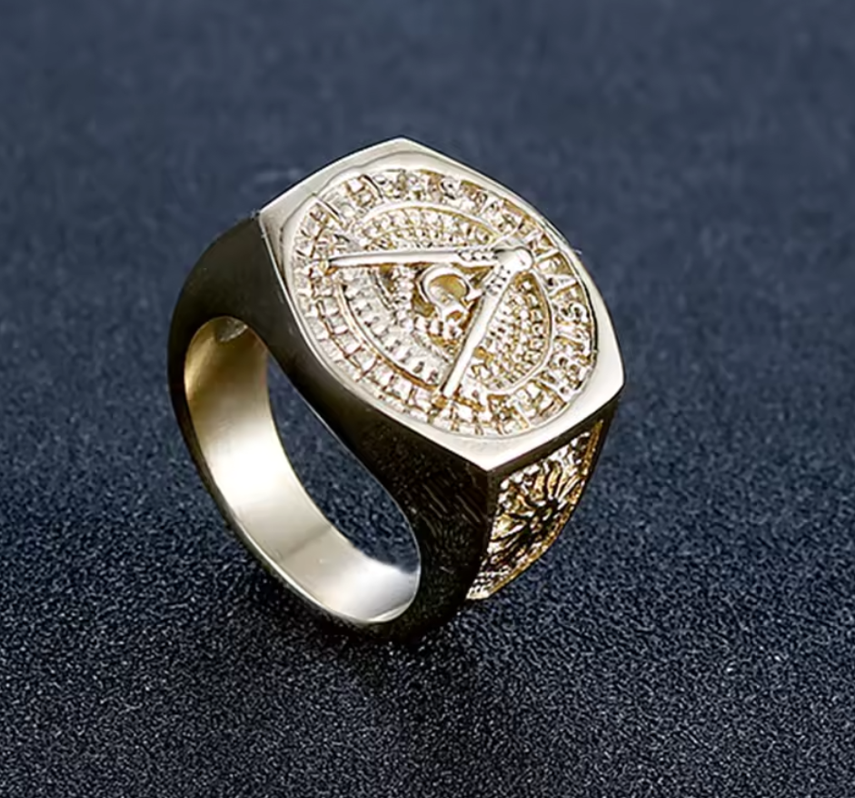 Masonic Past Master Ring/ Gold Freemason Ring/ Past Master Ring/ Masonic Ring/ Gold Plated Ring/ Stainless Steel Ring/ Masonic Jewelry