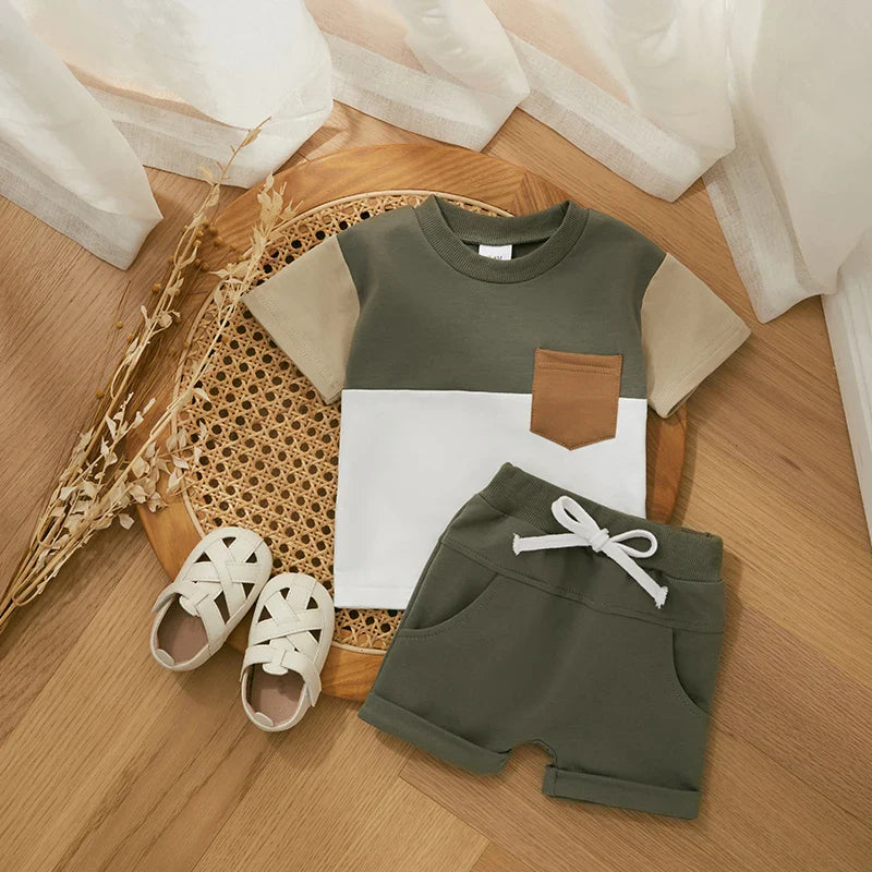 Baby Boys Clothes Set Short Sleeve T-shirt + Elastic Waist Shorts 2PCS Kids Outfits