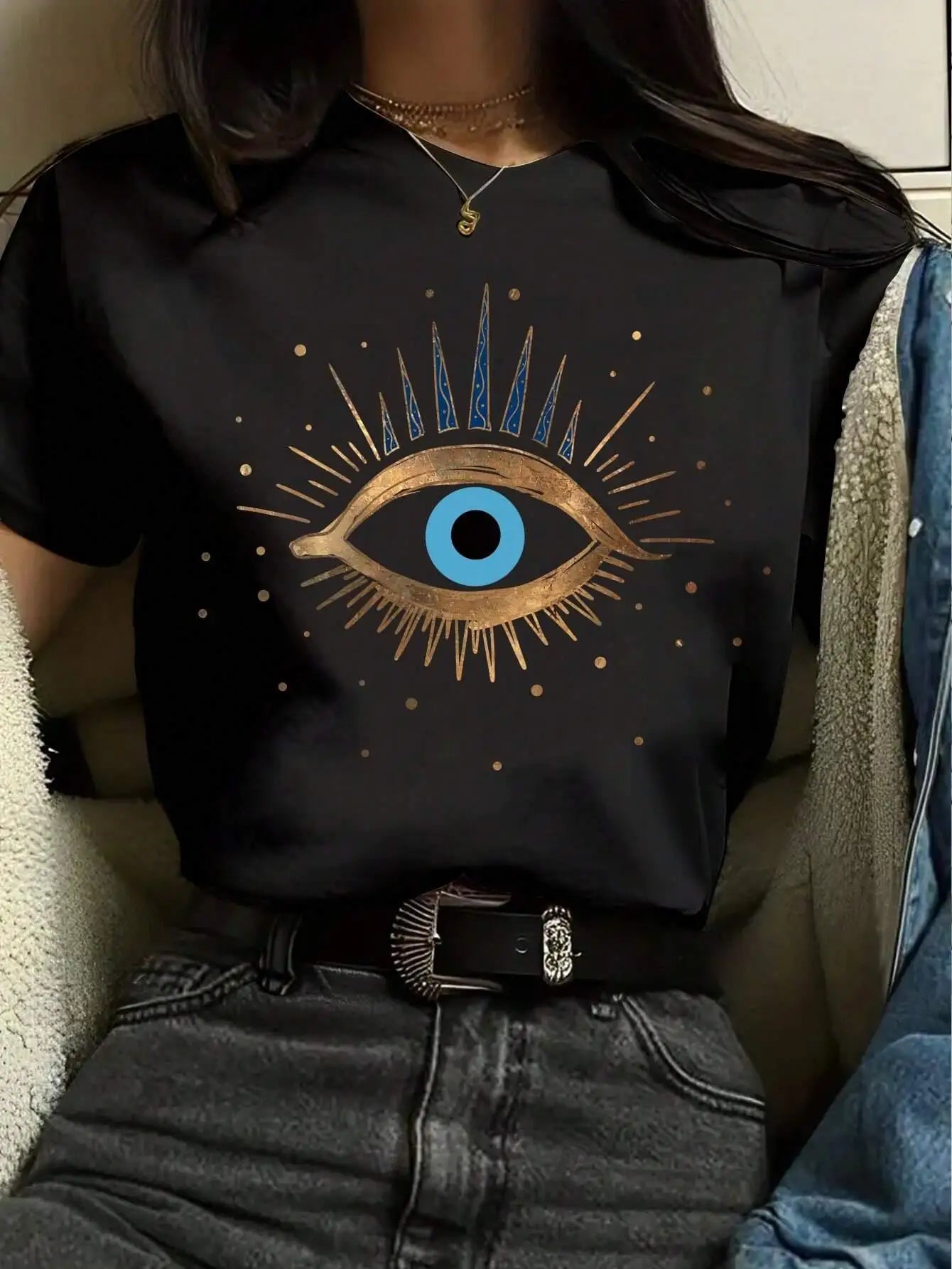 Spring Cotton T-Shirts For Women Devil's Eye Printing