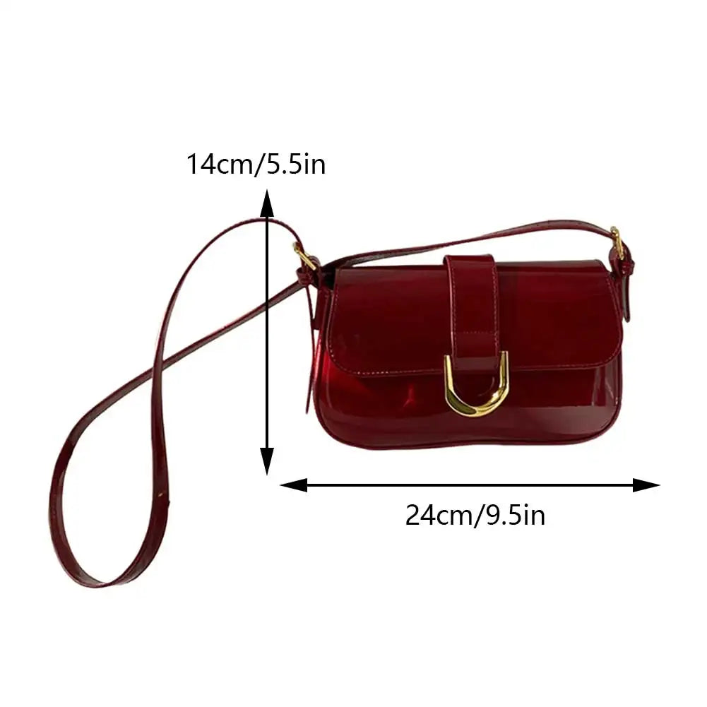 Retro Patent Leather Shoulder Bag For Women