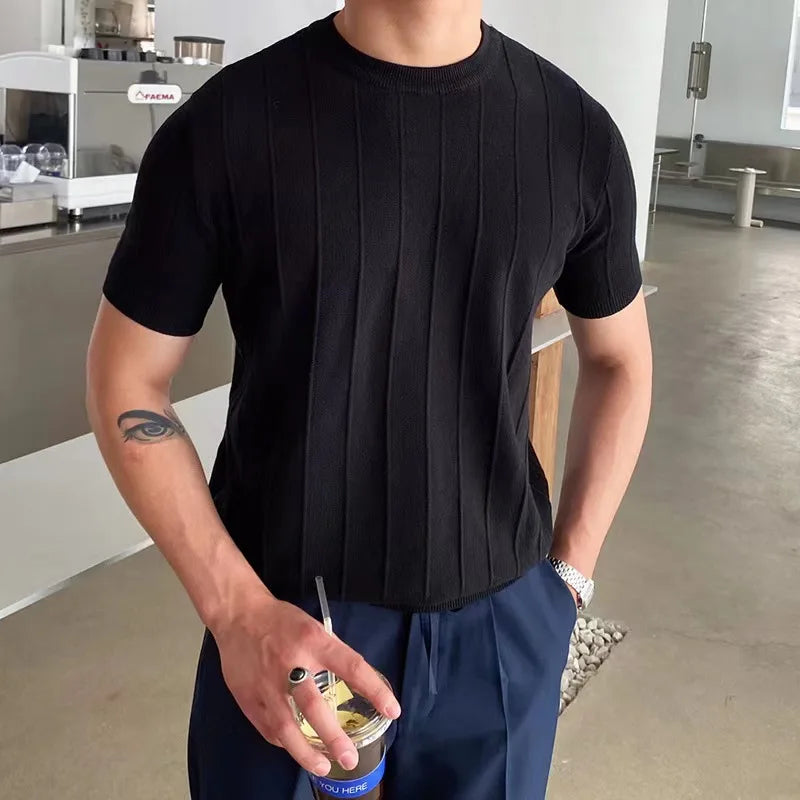 Men Knited Short Sleeve T-shirts