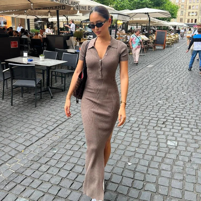 Women Fashion Elegant Casual Knit Slim Long Dress