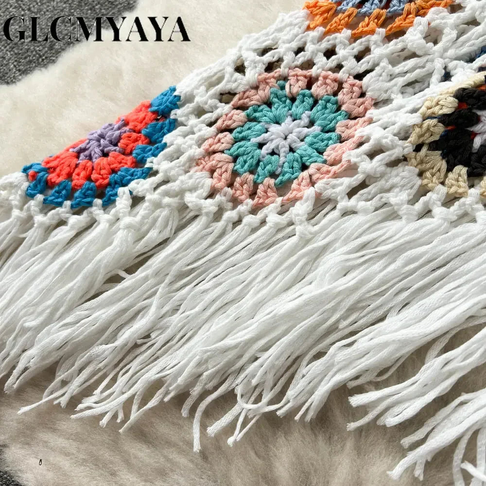 Holiday Beach Skirts Set Knitted Crochet Halter Crop Top and Irregular Mini Midi Skirt Sexy Two 2 Piece Sets