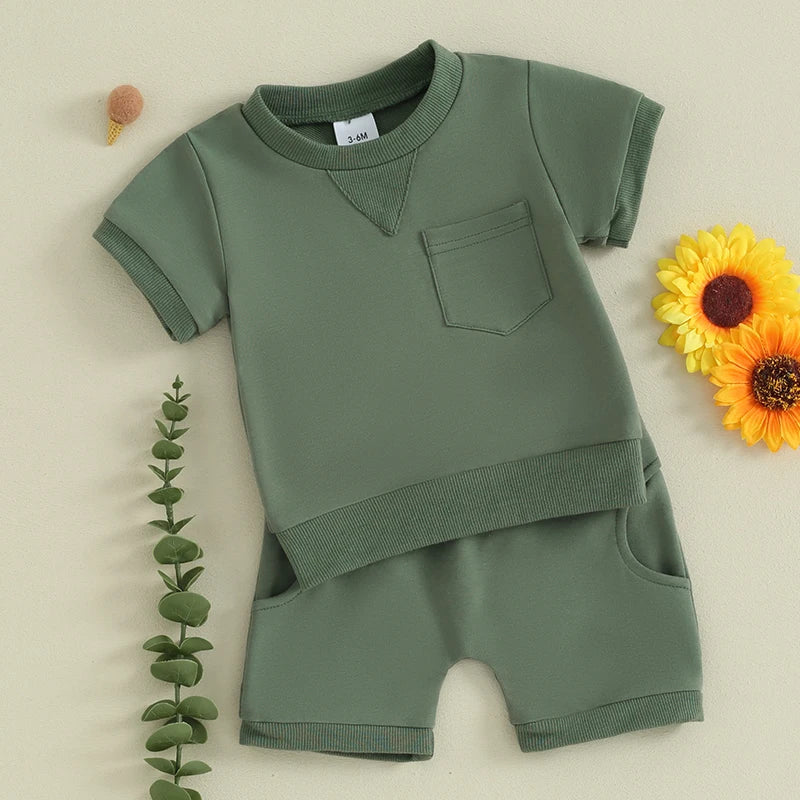 Toddler Boys Clothes Summer Baby Clothing Short Sleeve Solid Color