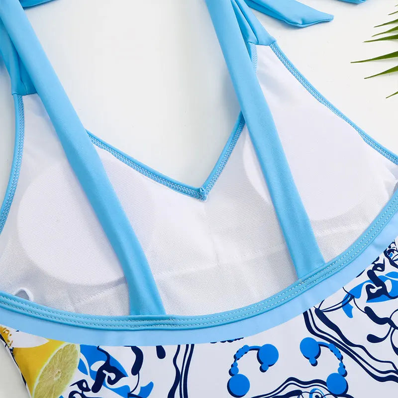 Vintage Bikini Women One Piece Swimsuit Swimwear & Skirt
