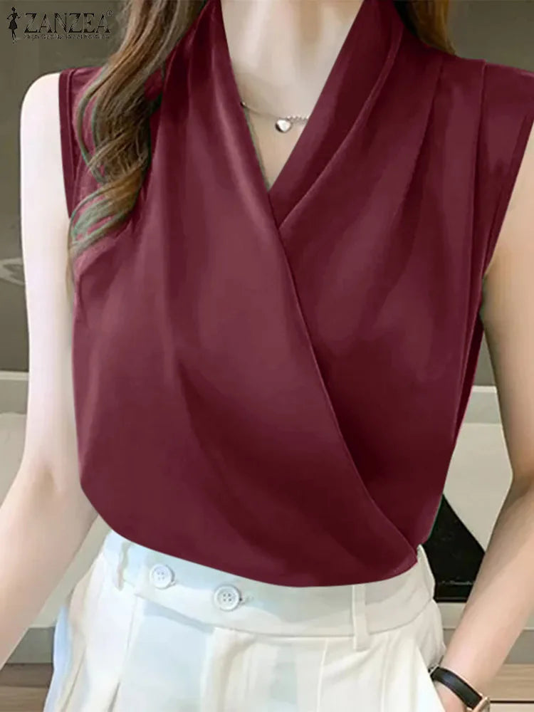 Women Elegant V Neck Sleeveless Blouse