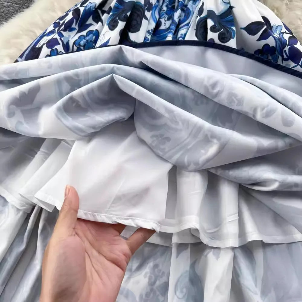 Hoiday Porcelain Flower Printing Cotton Dress Women