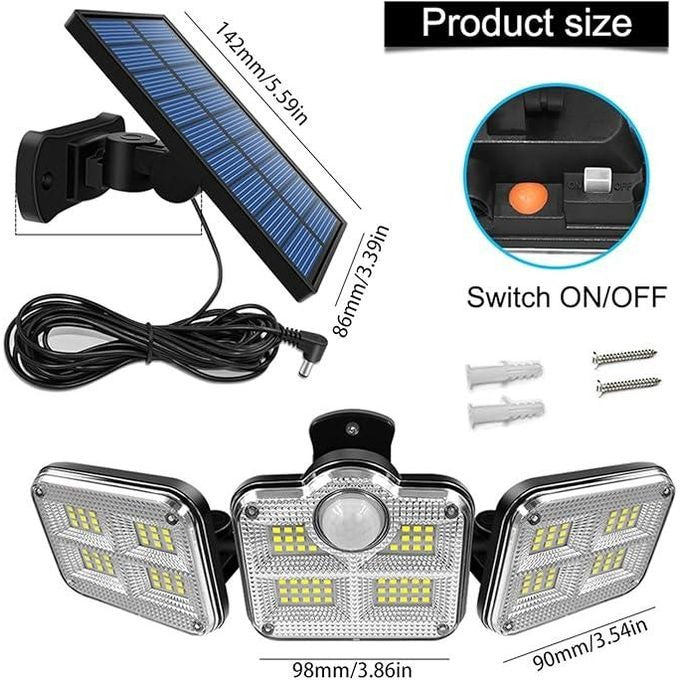 Projecteur solaire extérieur à 3 têtes avec détecteur