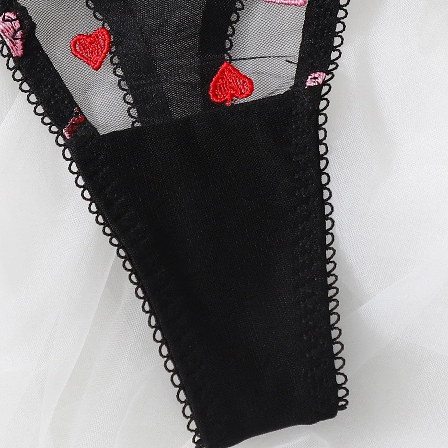 Ladies' Mesh See-through Love Three-point Sexy Suit