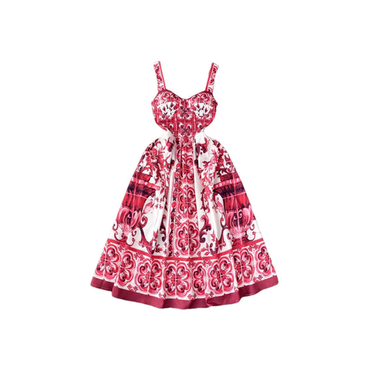 Hoiday Porcelain Flower Printing Cotton Dress Women