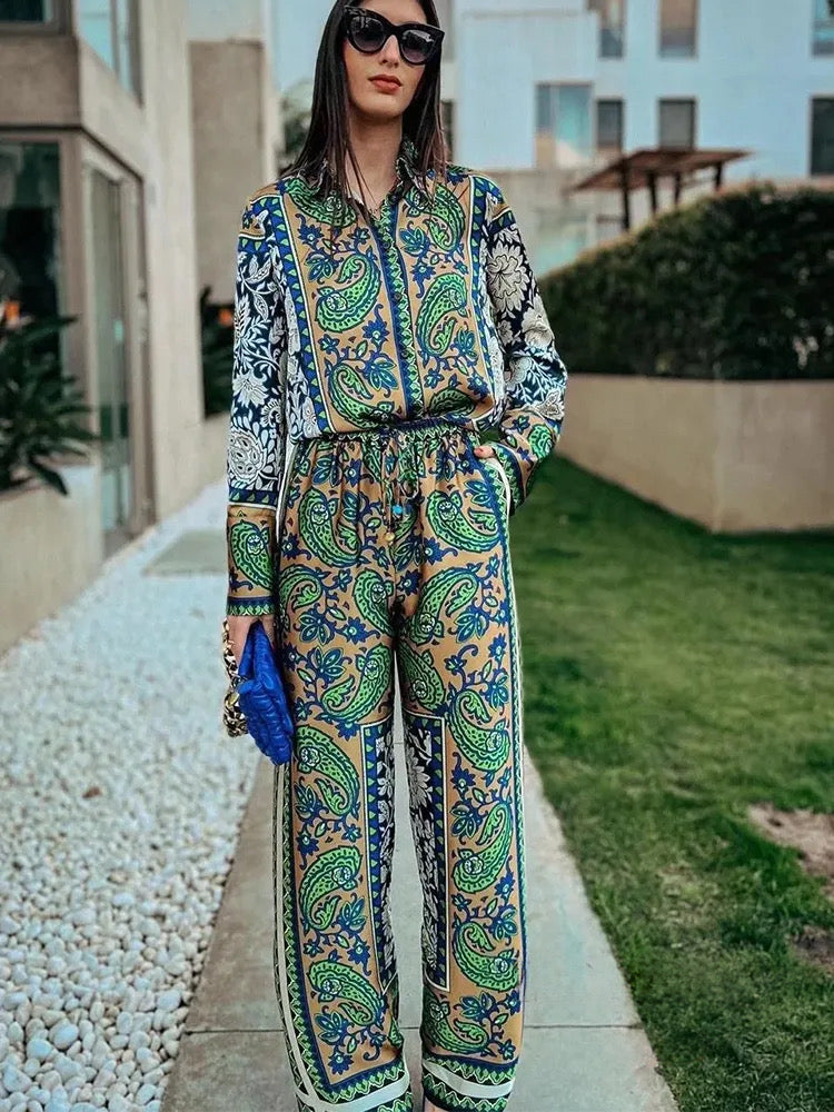 Summer Vintage Green Floral Women Suits