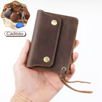 Portefeuille Vintage en Cuir Crazy Horse pour Homme – Véritable Cuir de Vache, Format Court + Étui AirTag Offert