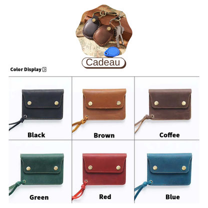 Portefeuille Vintage en Cuir Crazy Horse pour Homme – Véritable Cuir de Vache, Format Court + Étui AirTag Offert