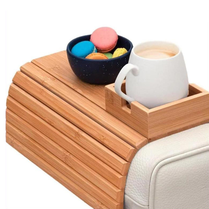 Plateau de canapé pliable en bambou avec porte-gobelet et finition laquée pour salon