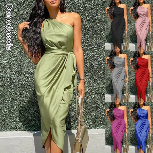 Women Mid-Length Skirt Elegant  Satin