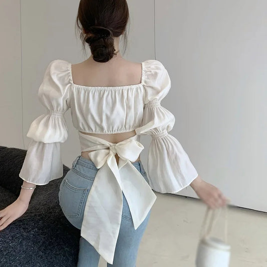 Women's Korean Square Collar Bow Bandage