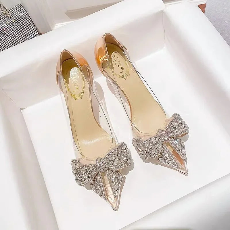 Rhinestone Butterfl-knot Pointed High Heels Spring