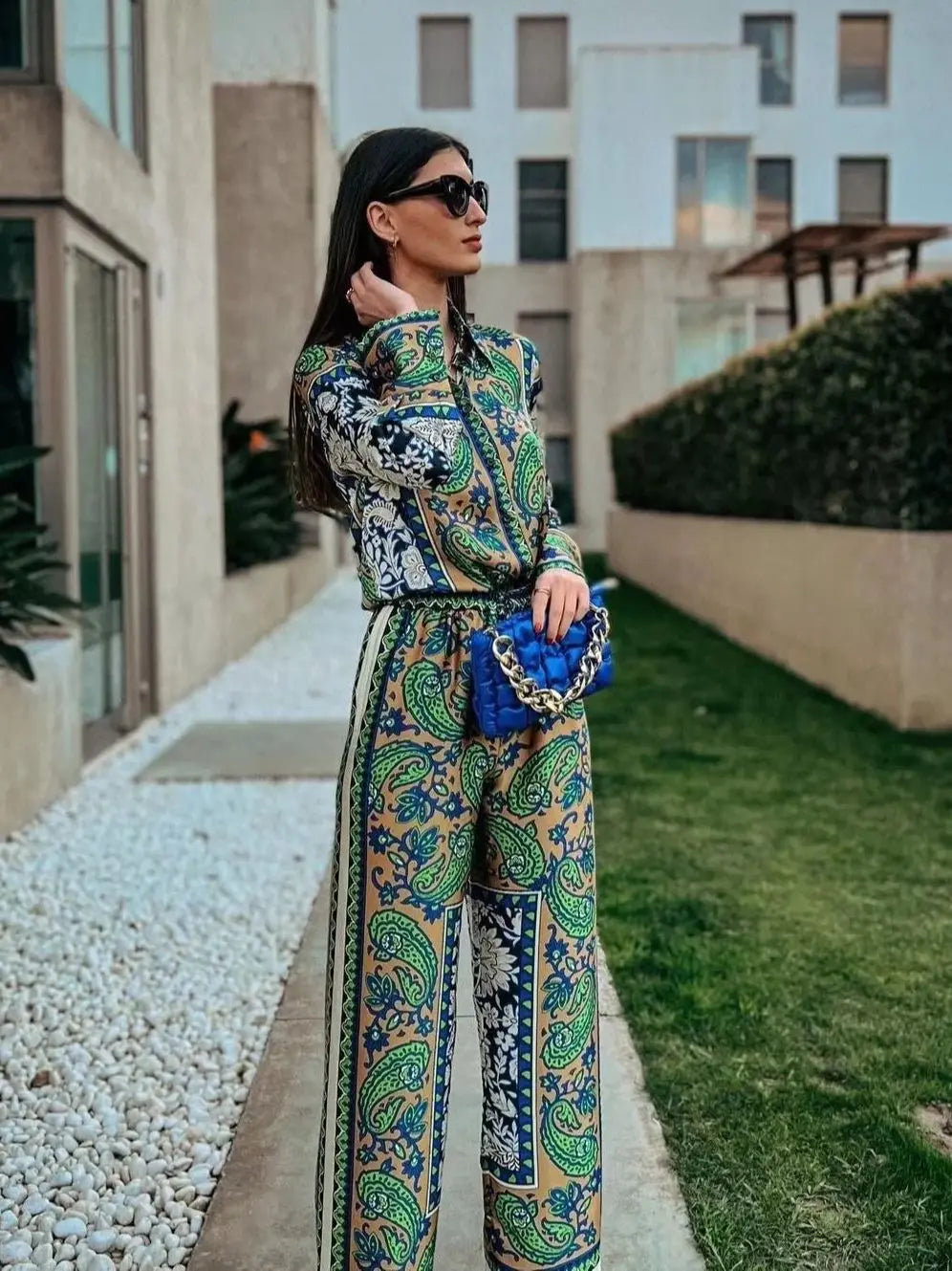 Summer Vintage Green Floral Women Suits