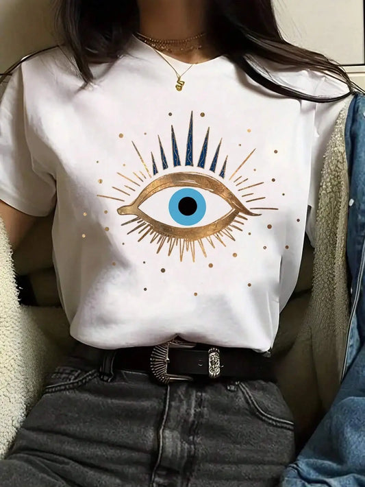 Spring Cotton T-Shirts For Women Devil's Eye Printing